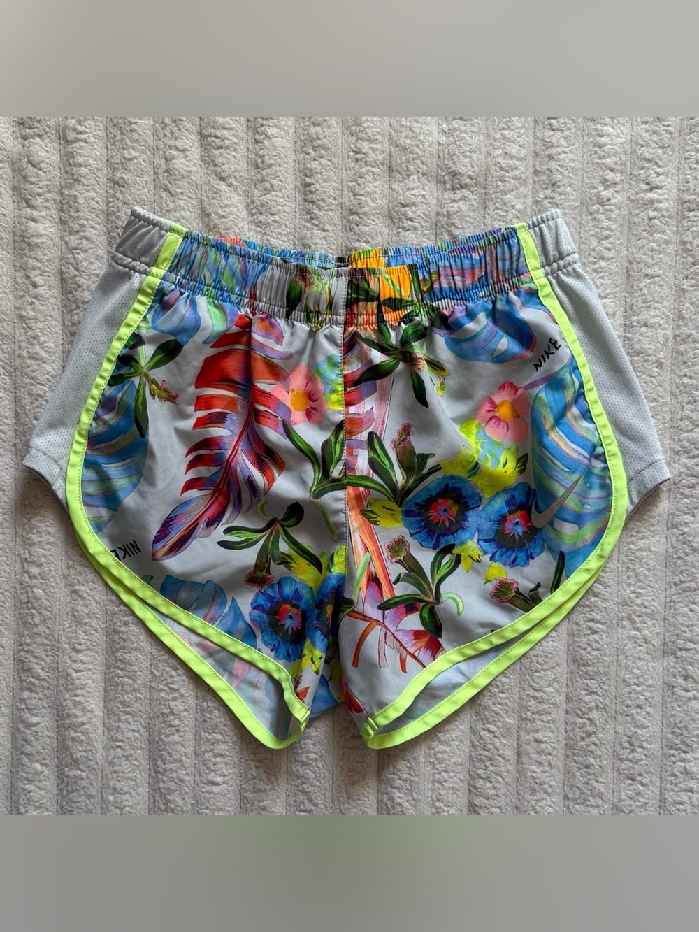 Women’s Nike Tempo Running Shorts Tropical Floral Print With Neon Trim